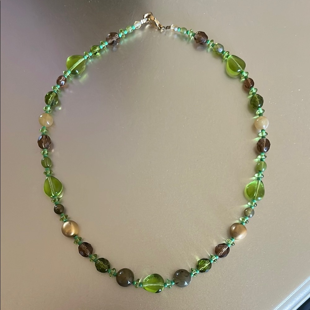 Vintage Green Glass Beaded Necklace